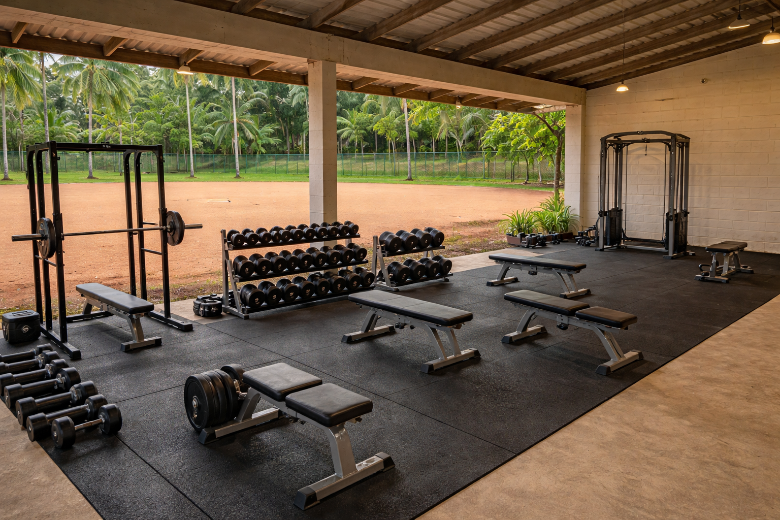 Open-air weight room at the Coconuts Performance Center